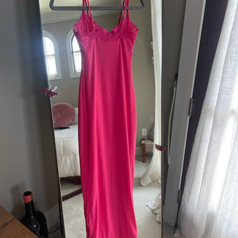 fits everybody lace long slip dress